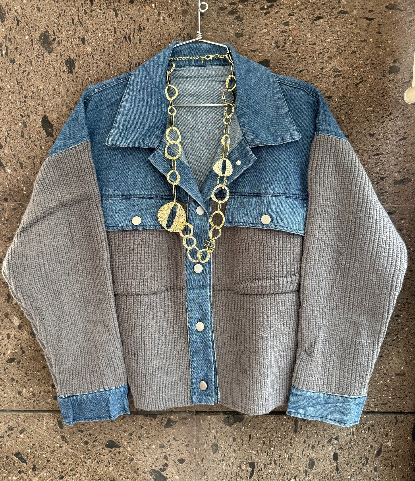 Sweter chamarra solapa Denim gris