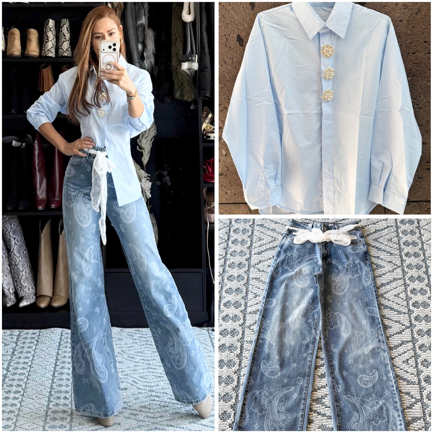 Camisa broches brillantes baby Blue