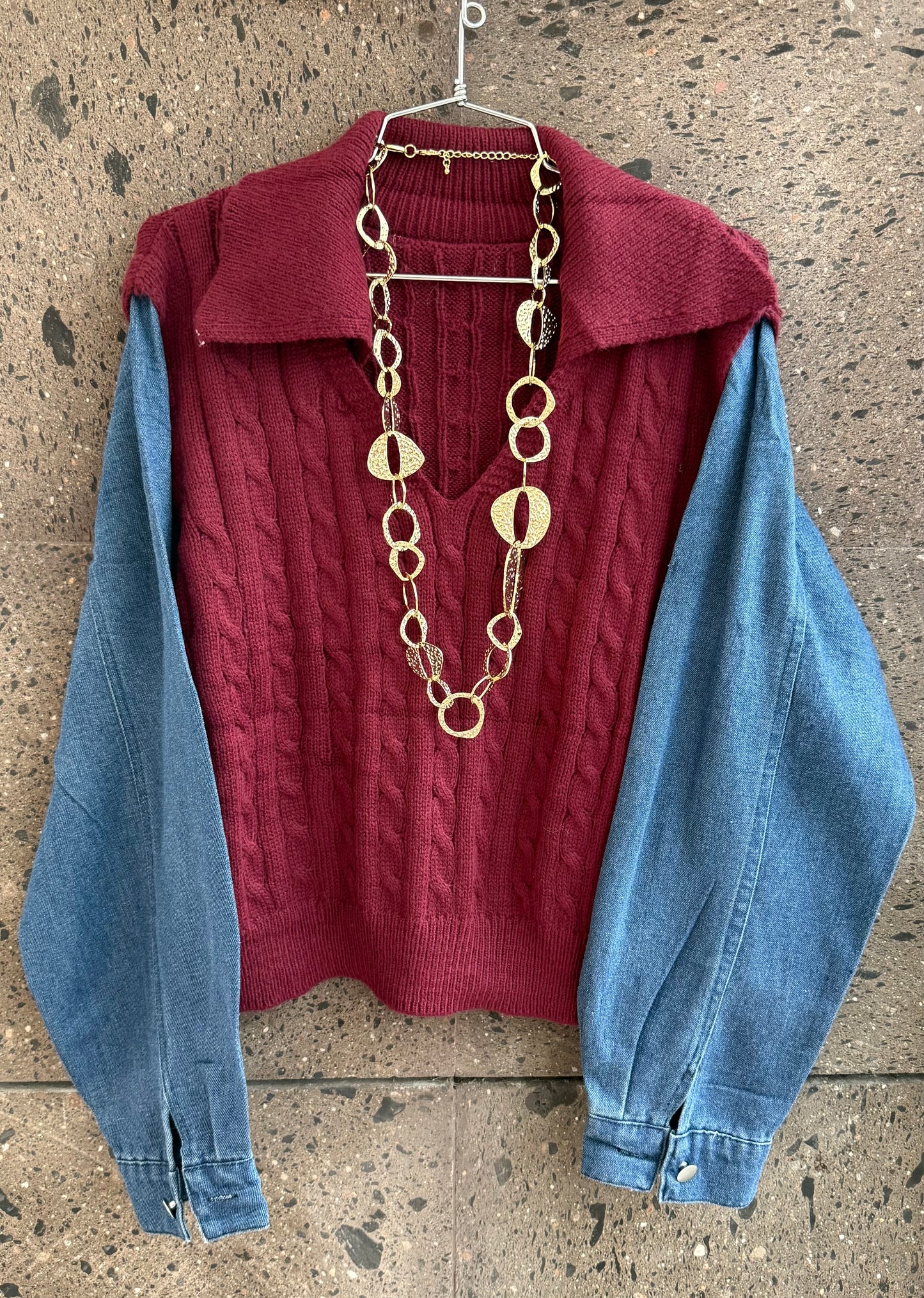 Sweter cuello manga Denim vino