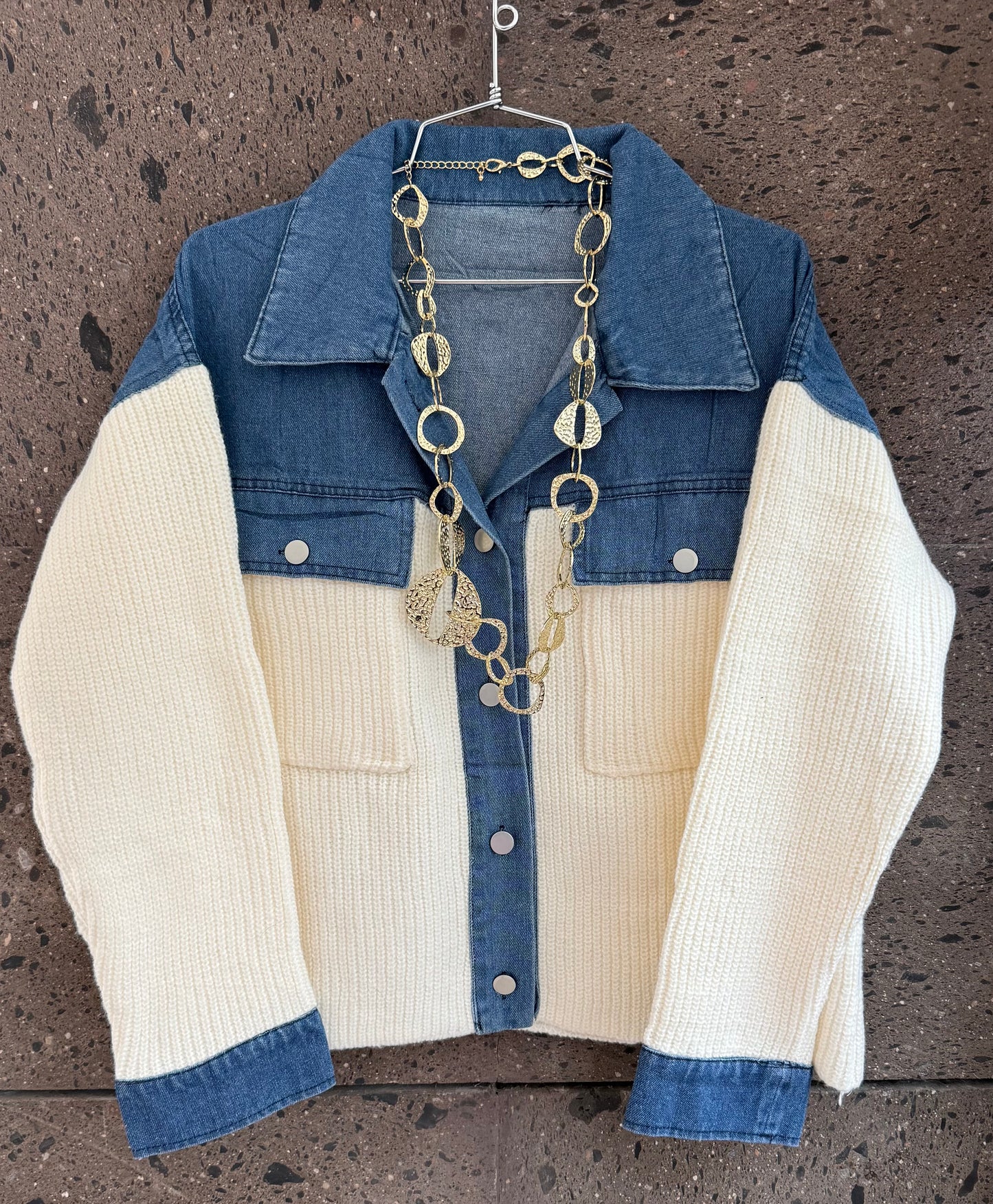 Sweter chamarra solapa Denim perla