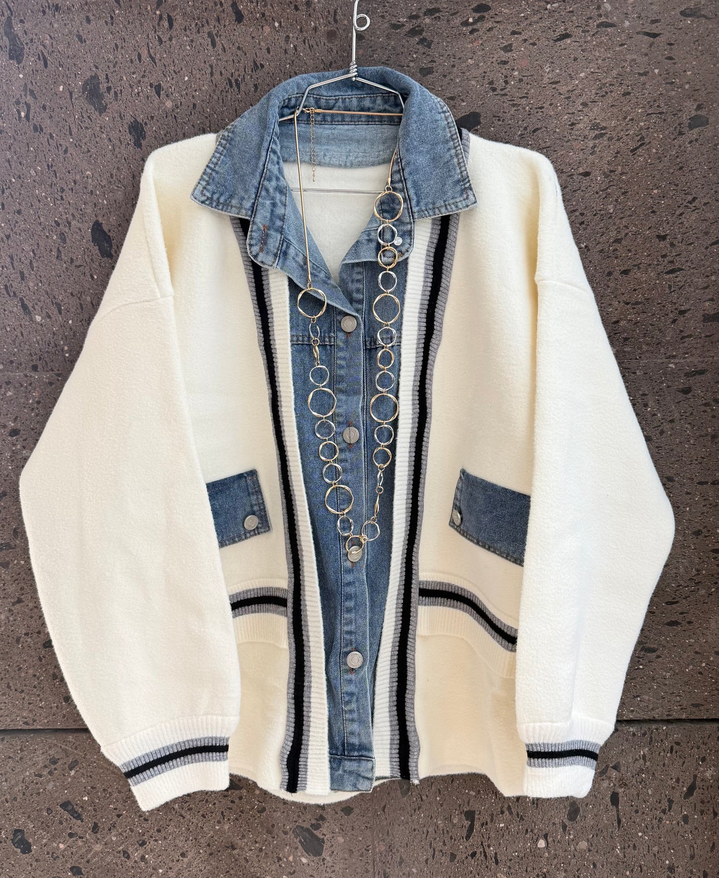 Sweter chamarra Denim perla