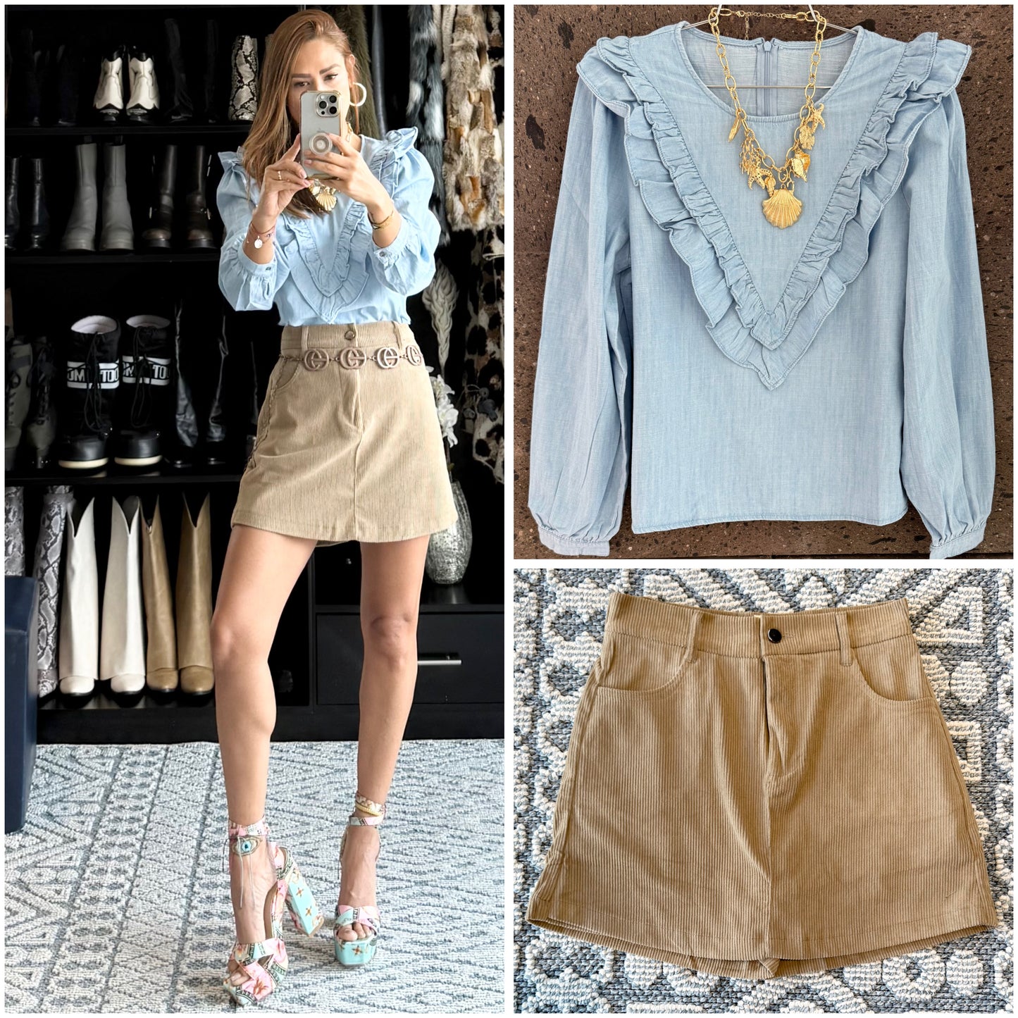 Falda short pana beige