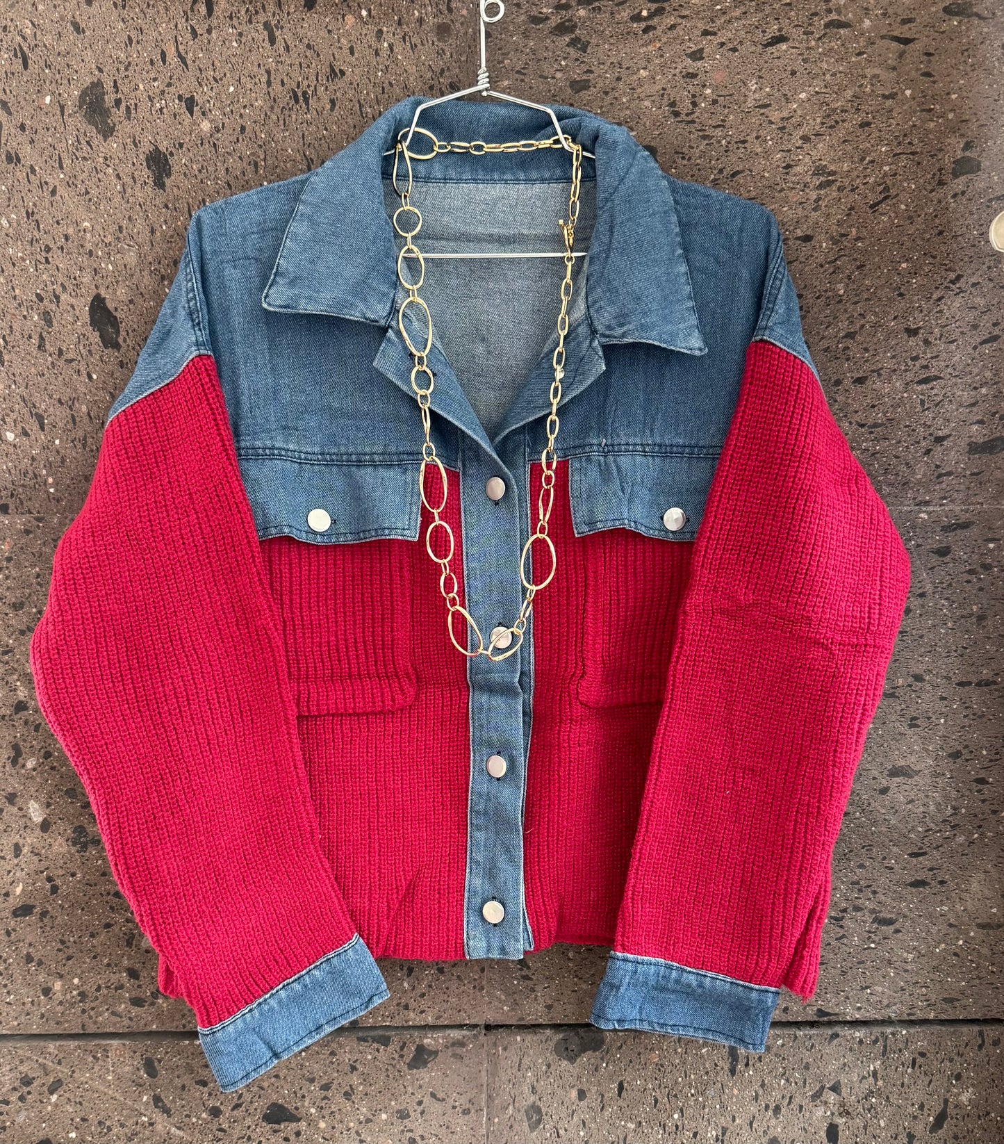Sweter chamarra solapa Denim rojo