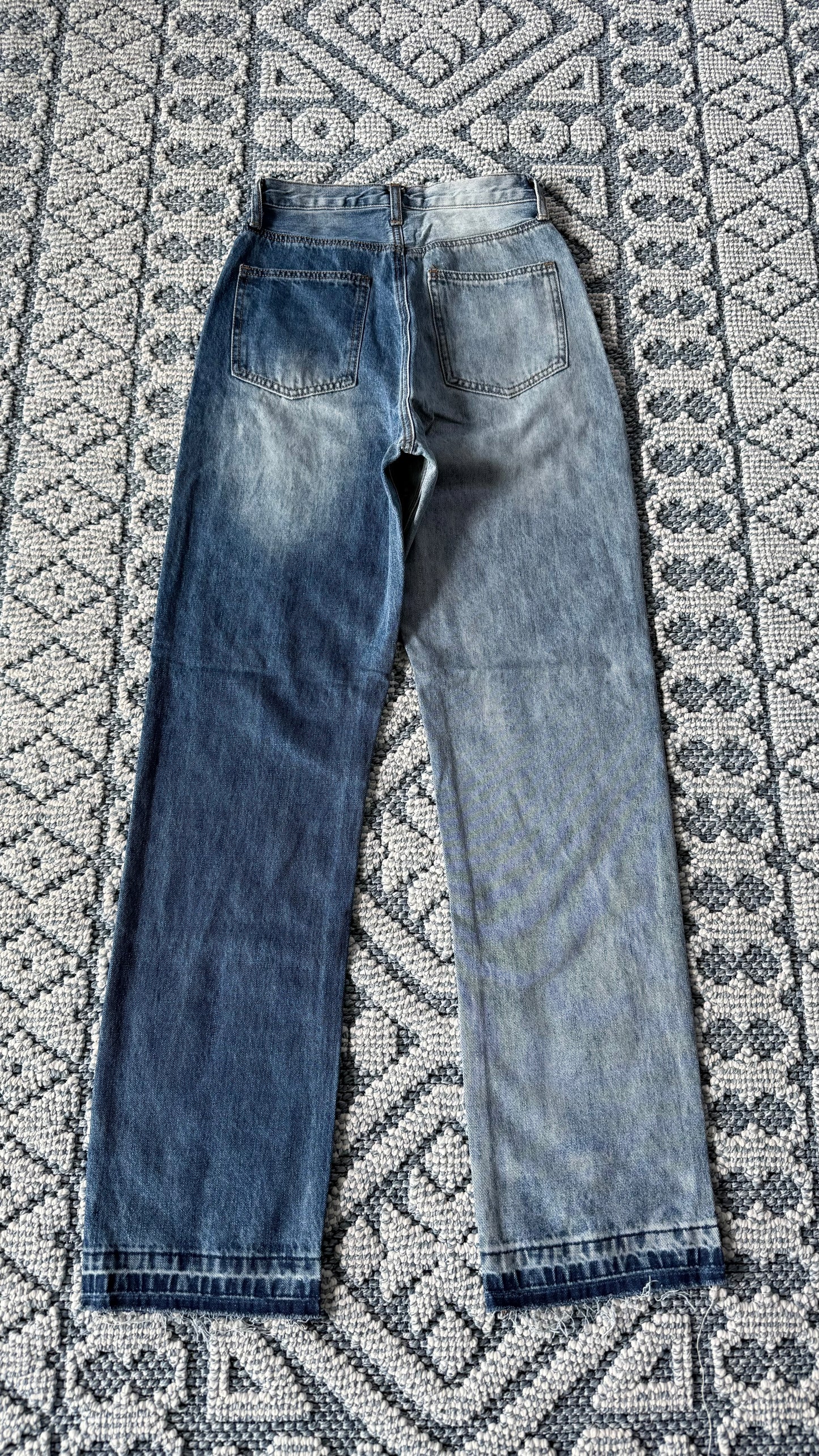 Jeans pretina cruzada bicolor no stretch