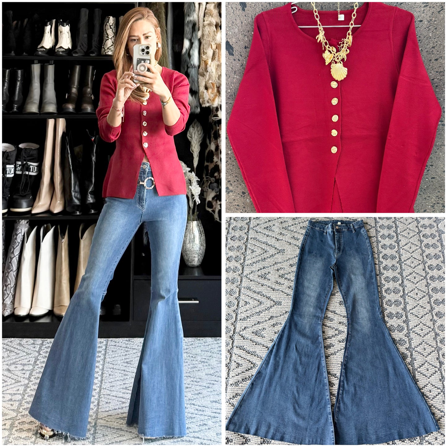 Sweter botón rojo