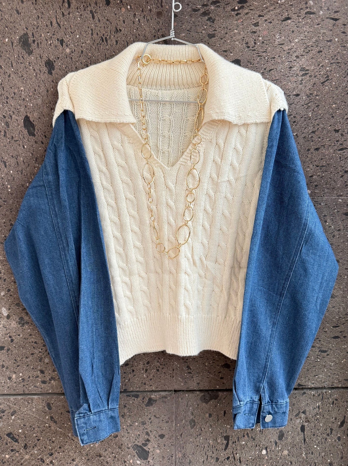 Sweter cuello manga Denim perla