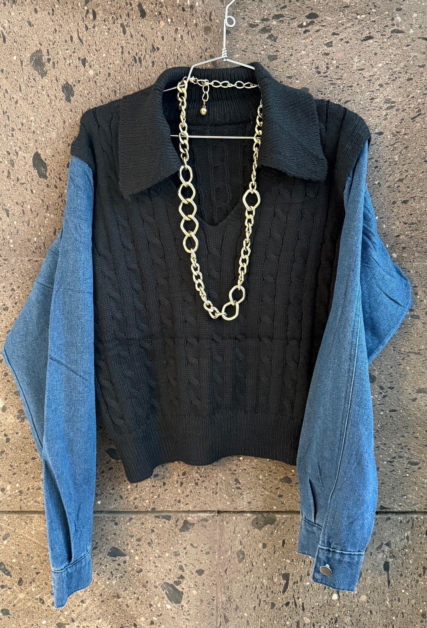Sweter cuello manga Denim negro