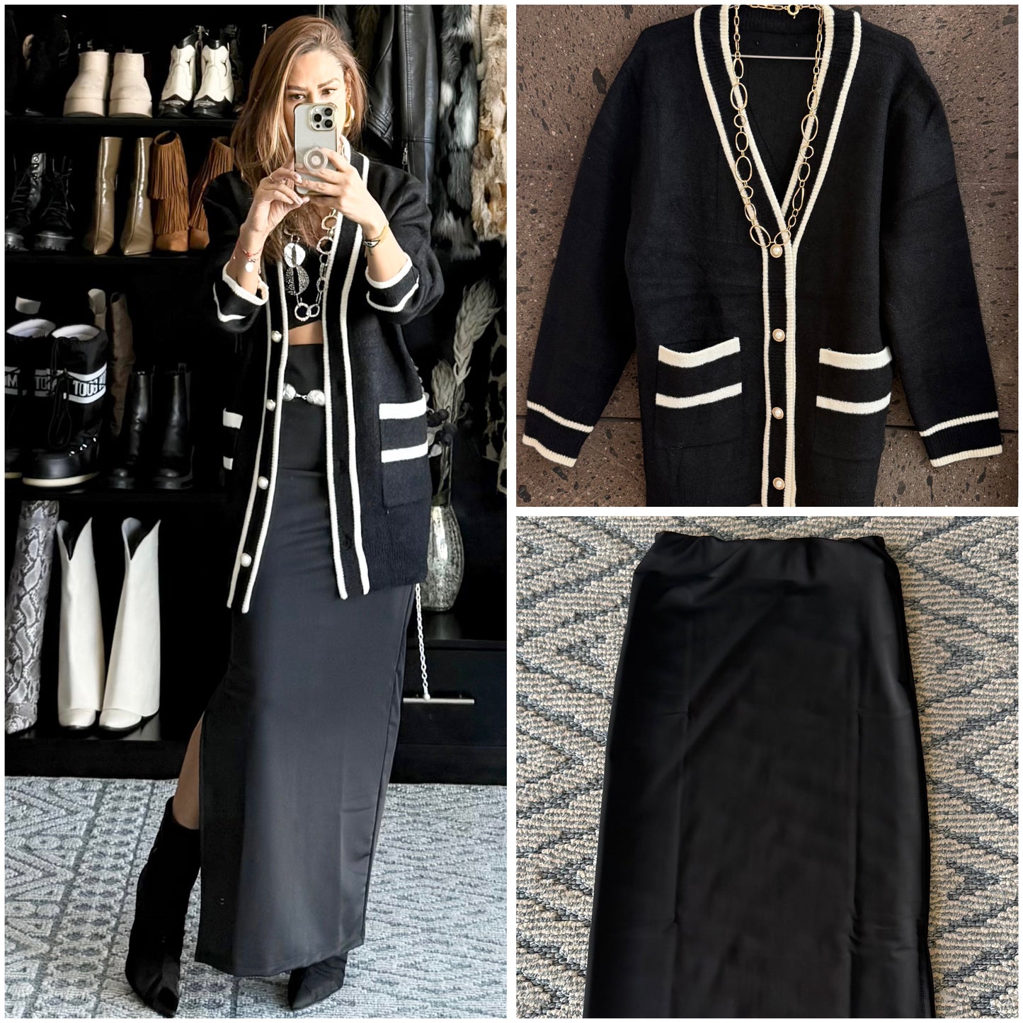 Sweter largo perla negro