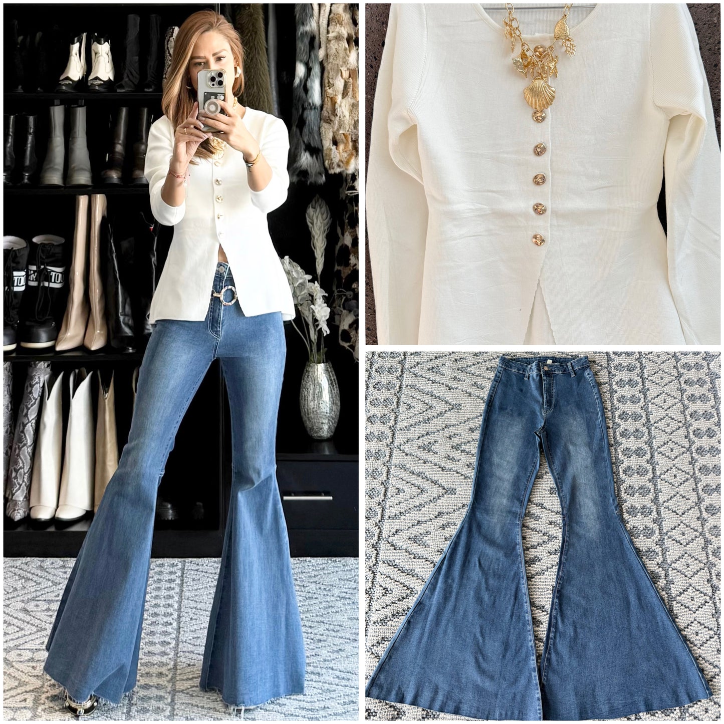 Sweter botón perla