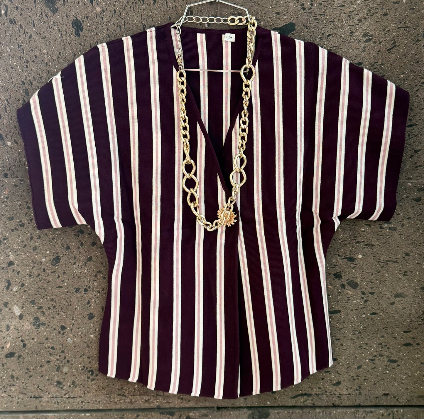 Blusa tejida rayas vino