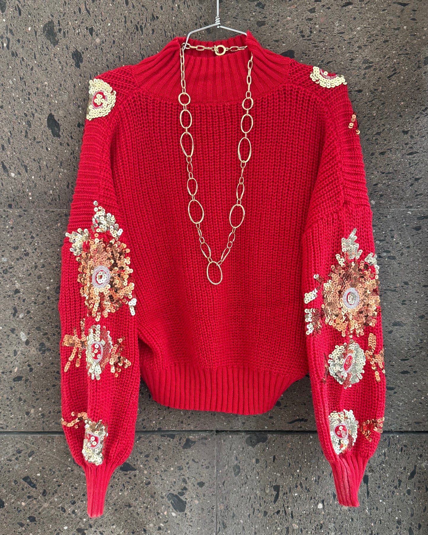 Sweter lentejuelas rojo