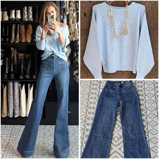 Sweter hombro caído baby Blue