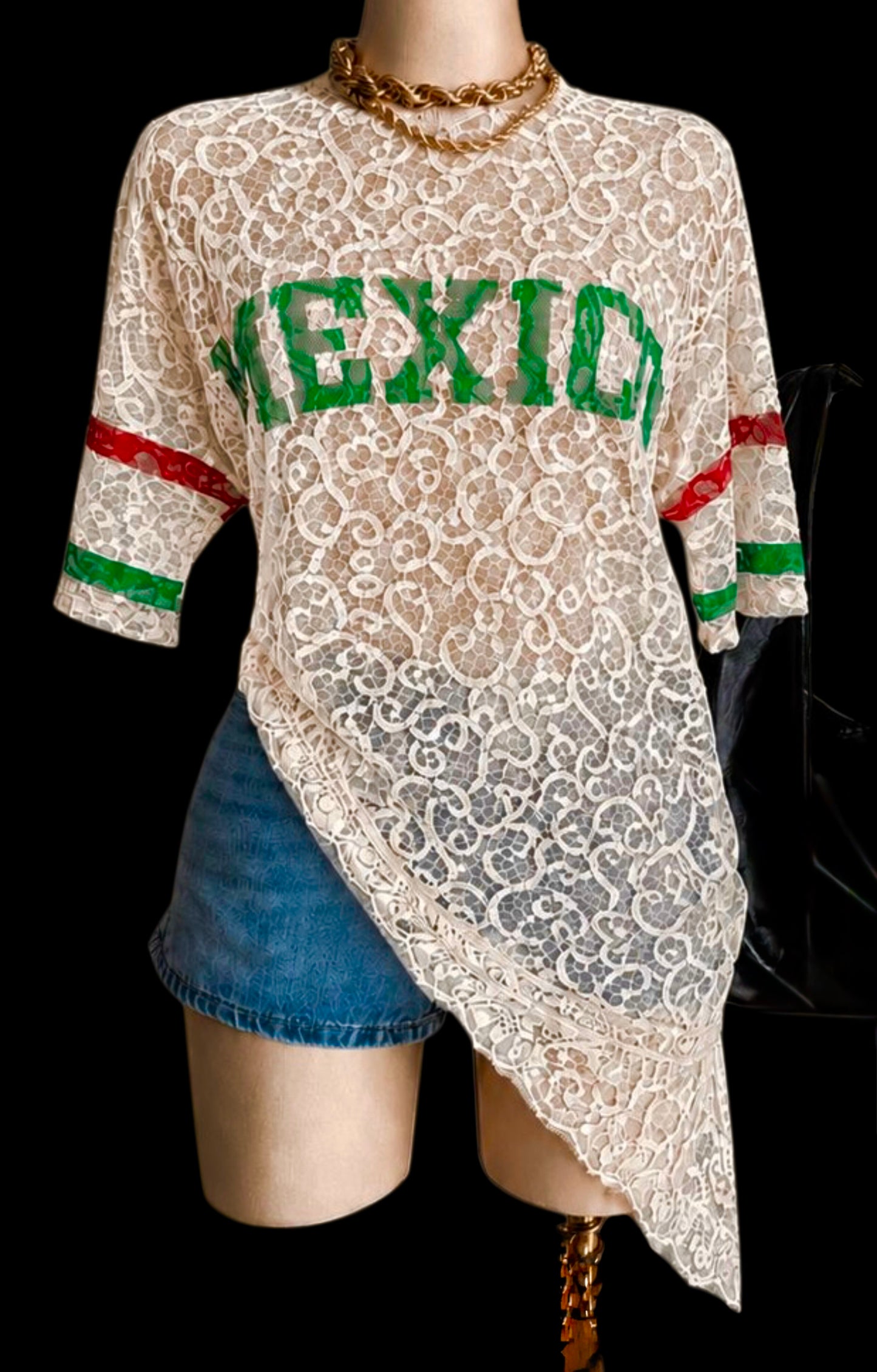 A Playera beige México encaje