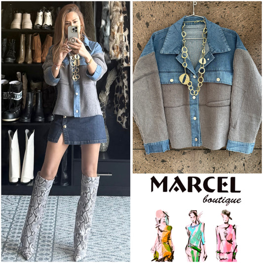 Sweter chamarra solapa Denim gris