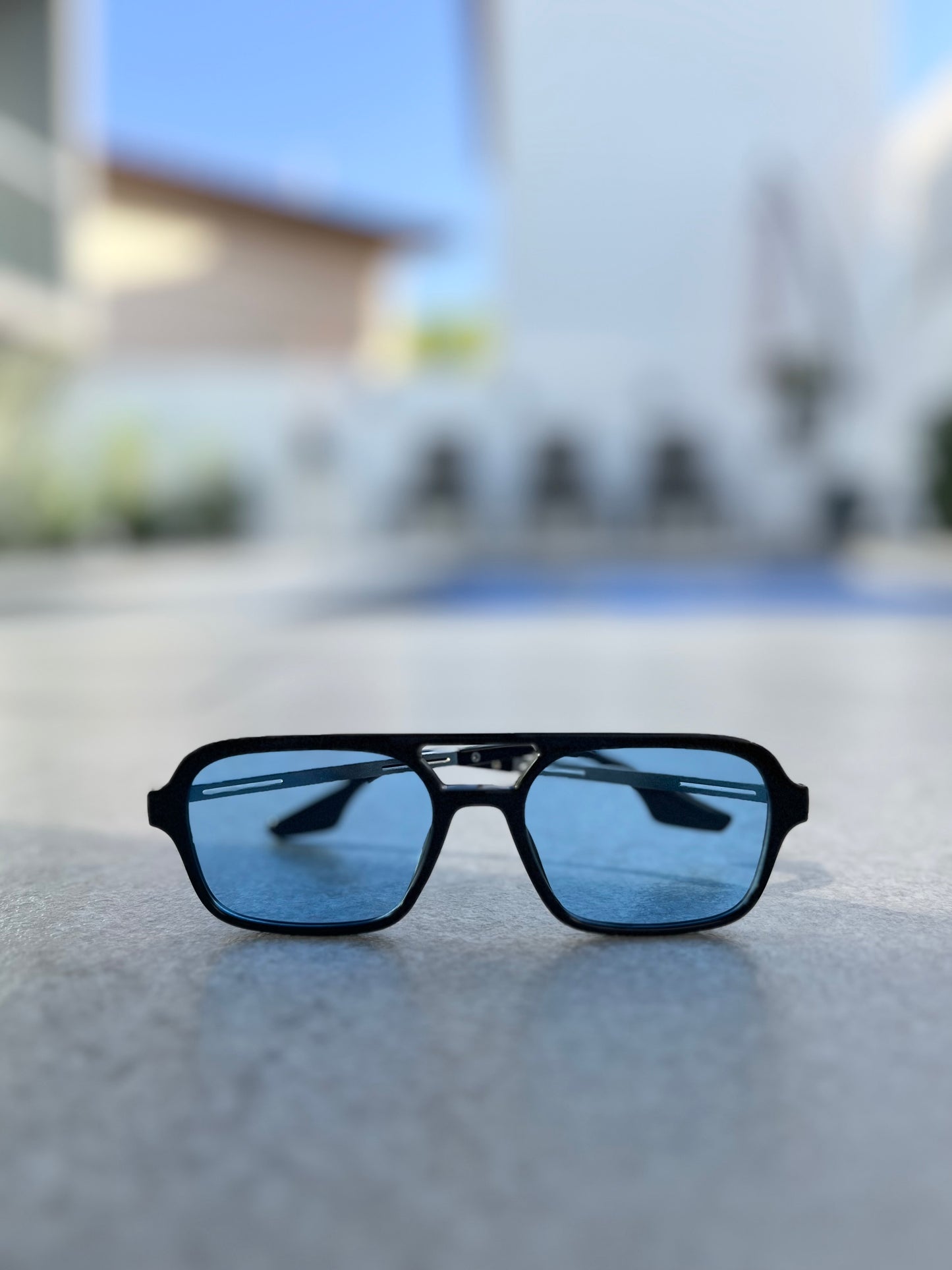 Lentes azul negro plata