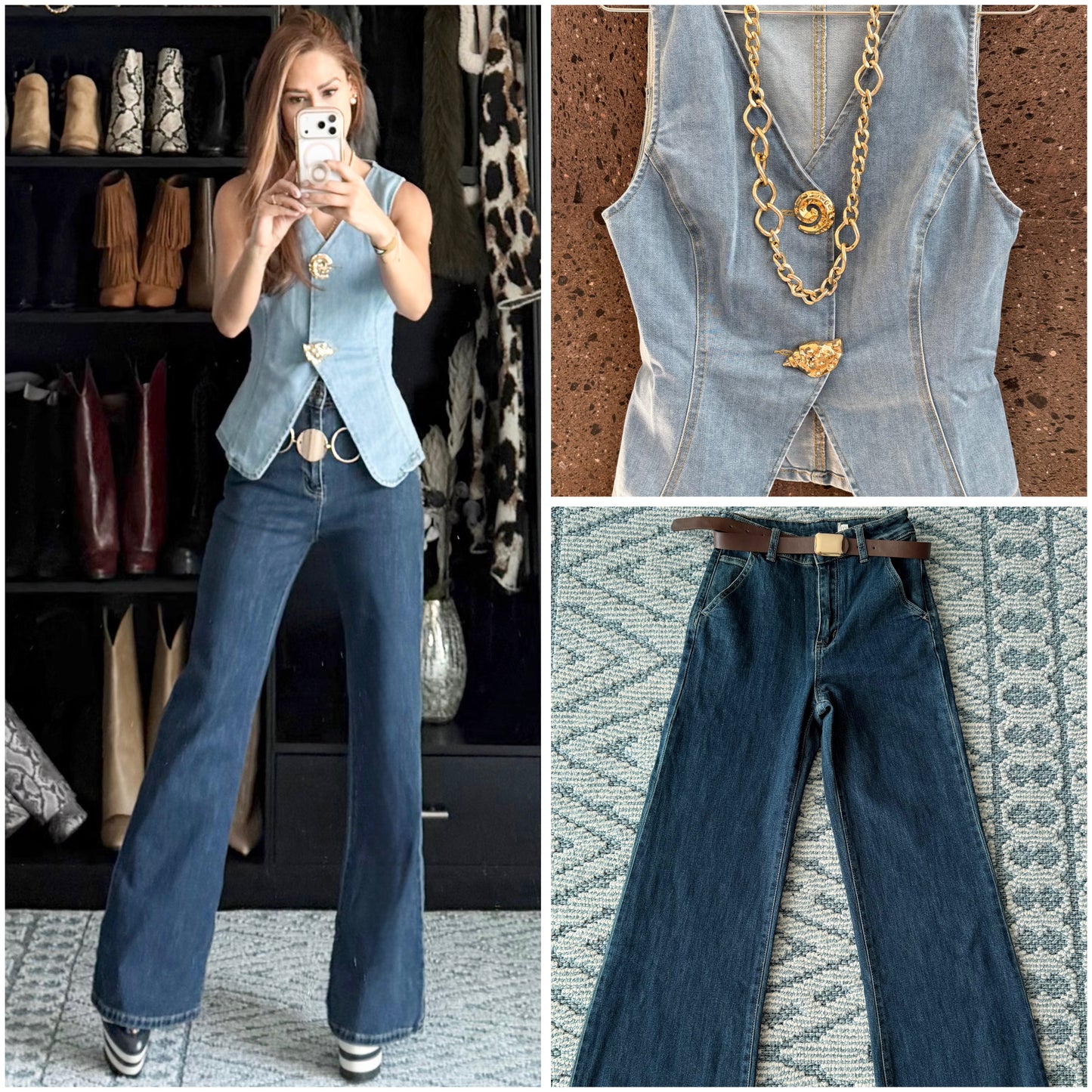 Jeans Wide stretch con cinturón