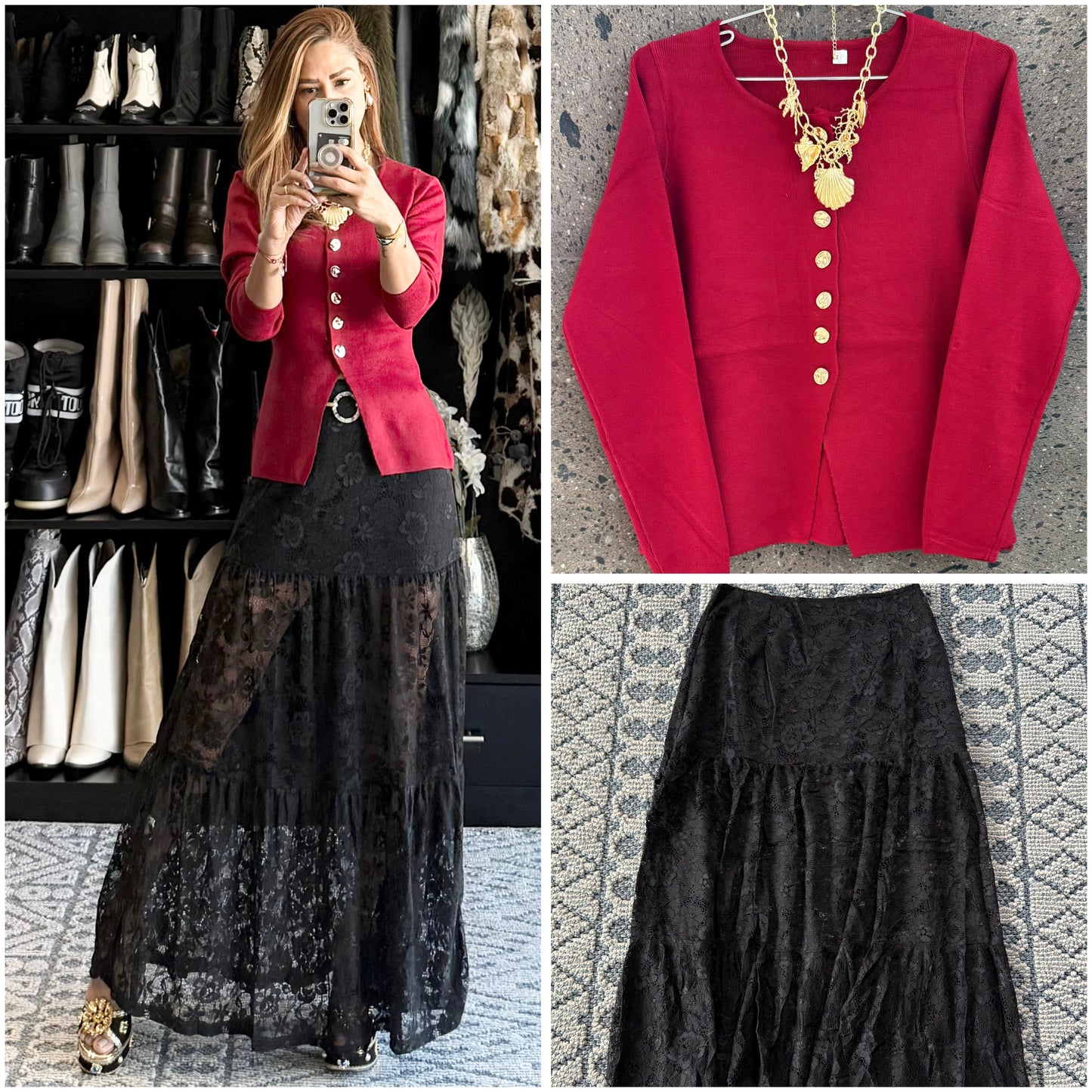 Sweter botón rojo