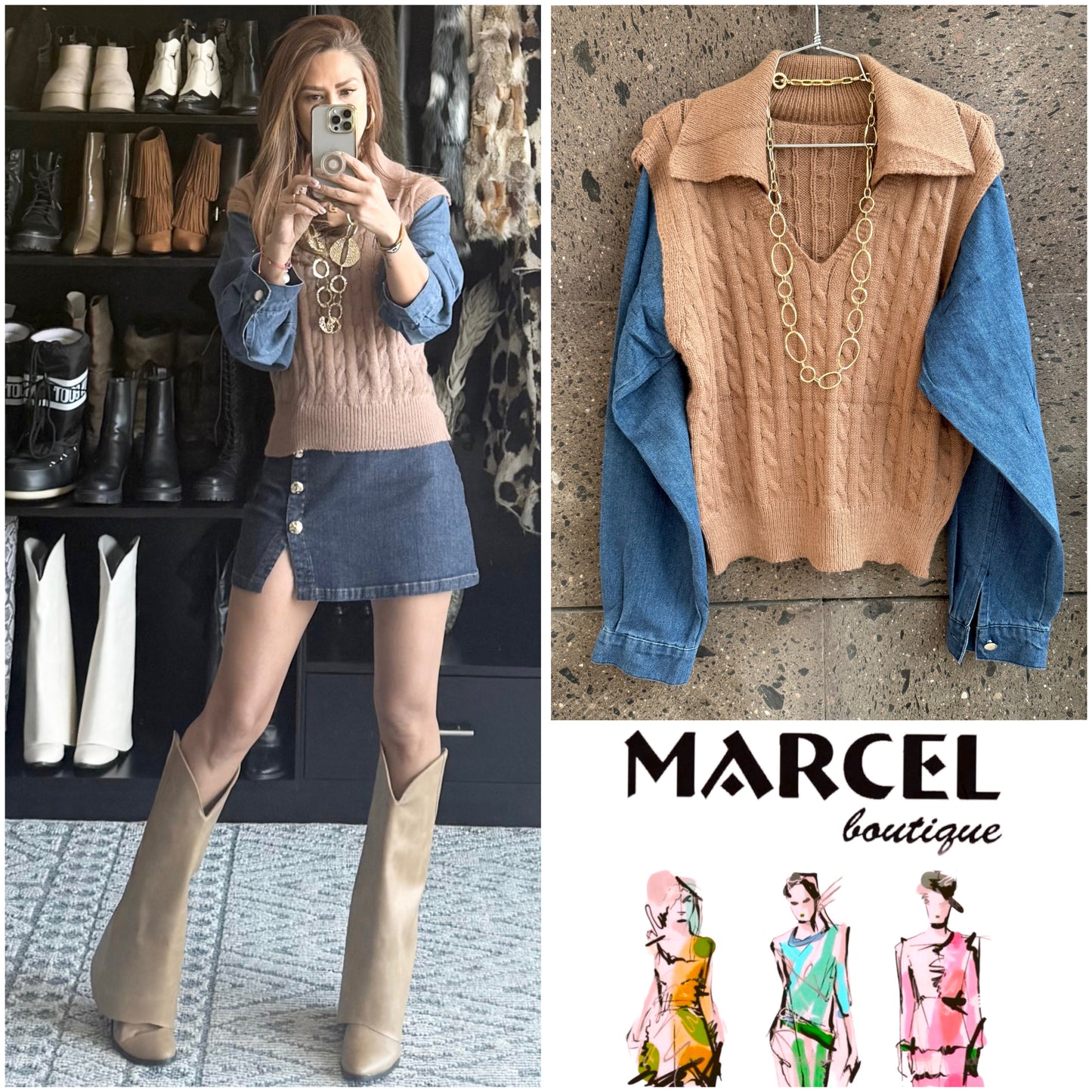 Sweter cuello manga Denim cocoa