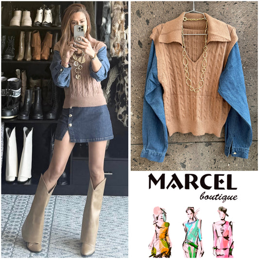 Sweter cuello manga Denim cocoa