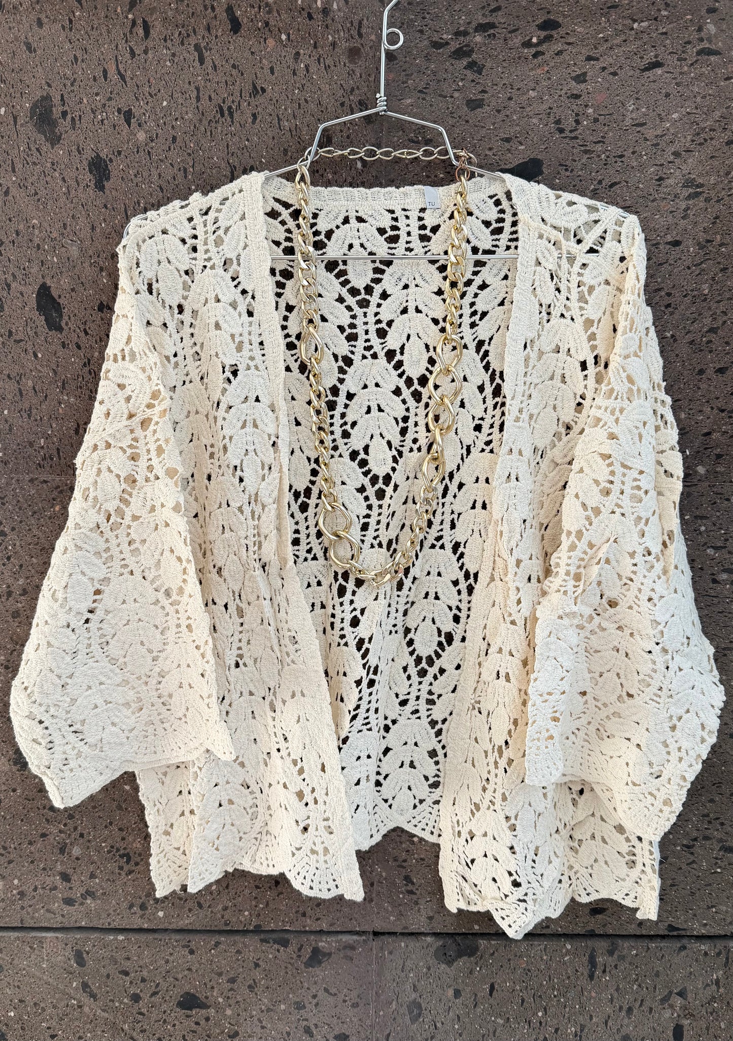Kimono crochet fino beige