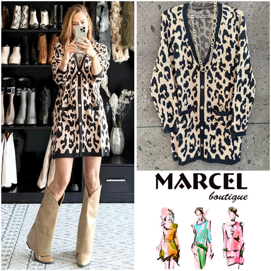 Sweter largo leopardo Camel