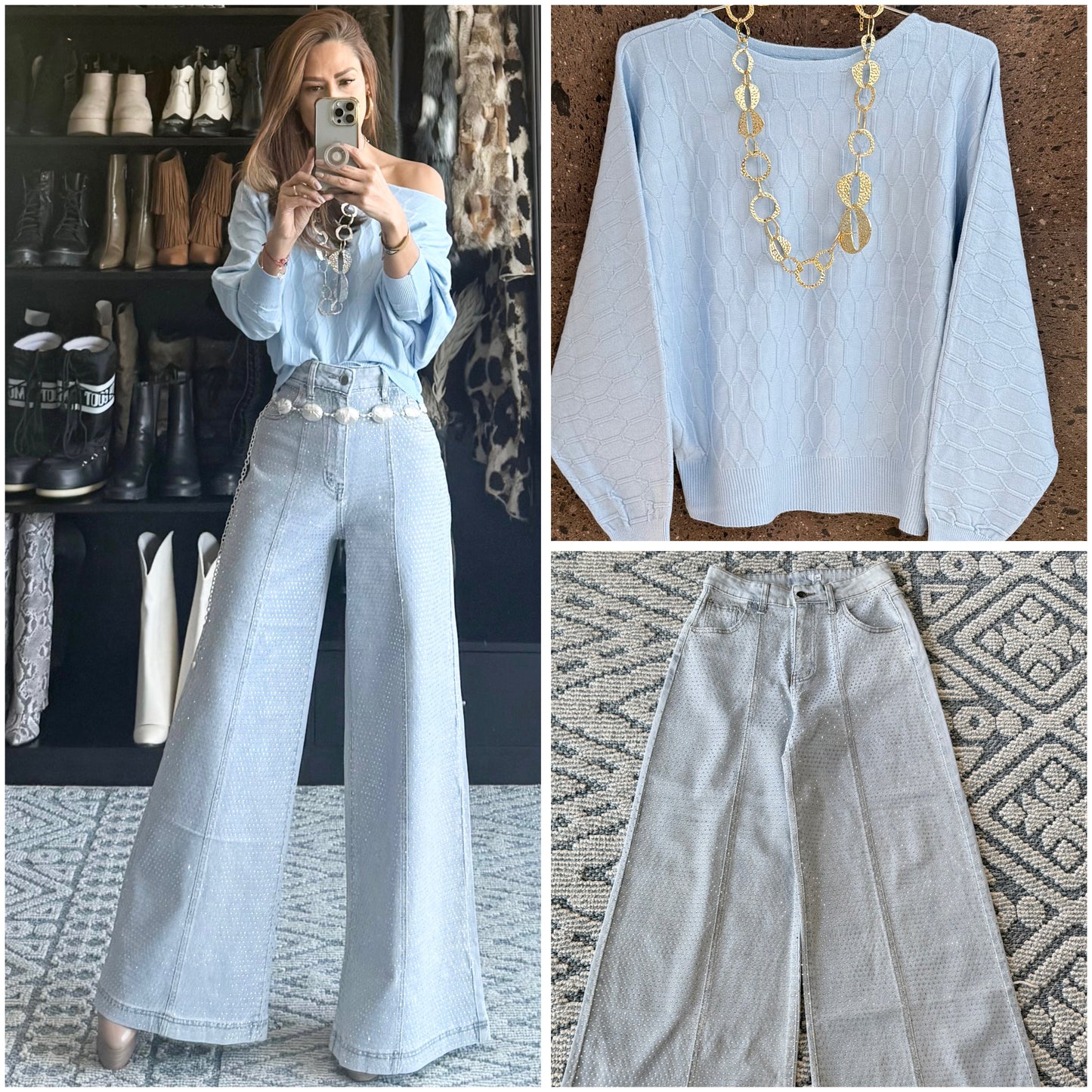 Sweter hombro caído baby Blue