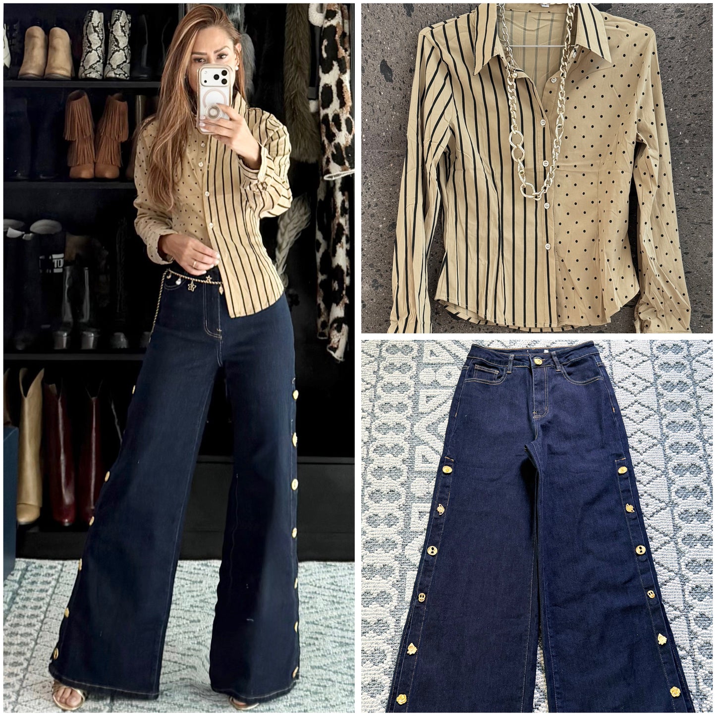 Camisa bolas raya stretch mocha