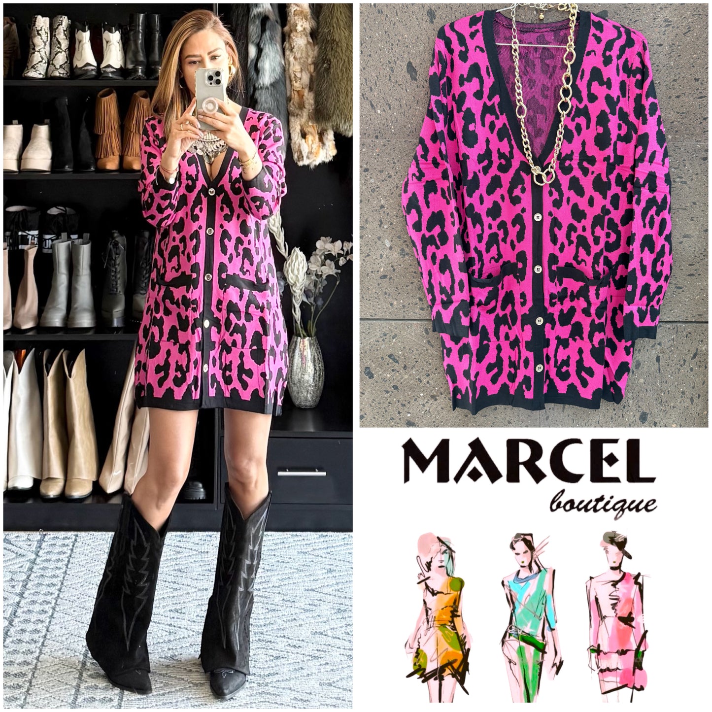 Sweter largo leopardo rosa