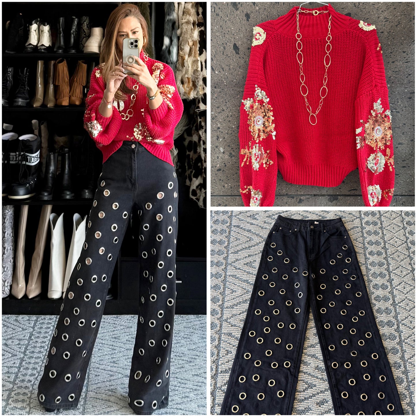 Sweter lentejuelas rojo