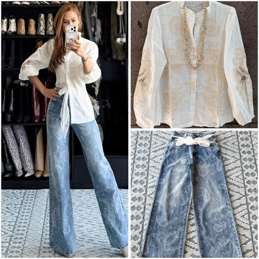 Camisa bordada beige