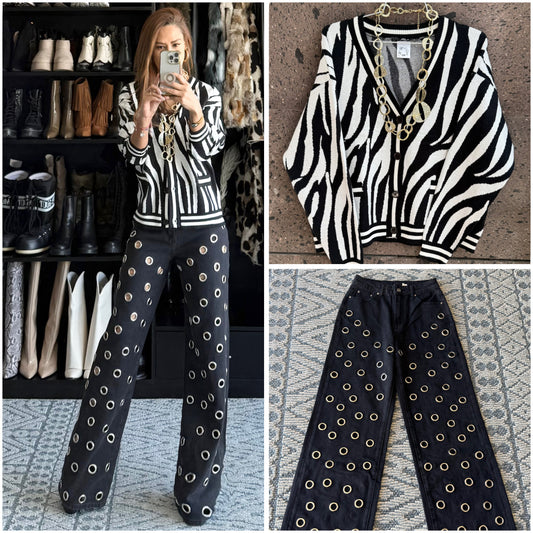 Sweter zebra blanco negro