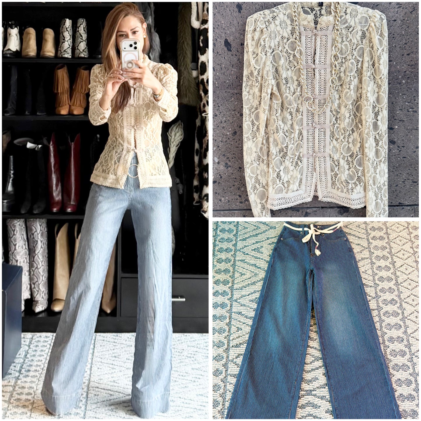 Chamarra Napoleón encaje beige