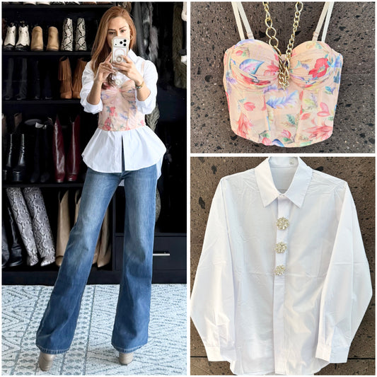 Corsette flores beige