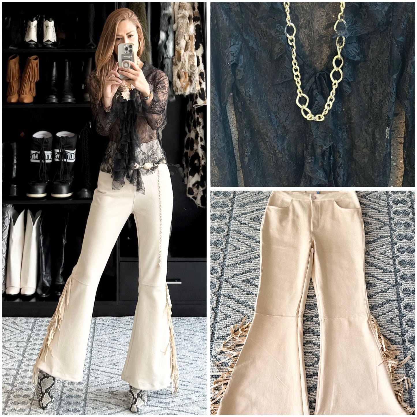 J pantalón fleco perla estira