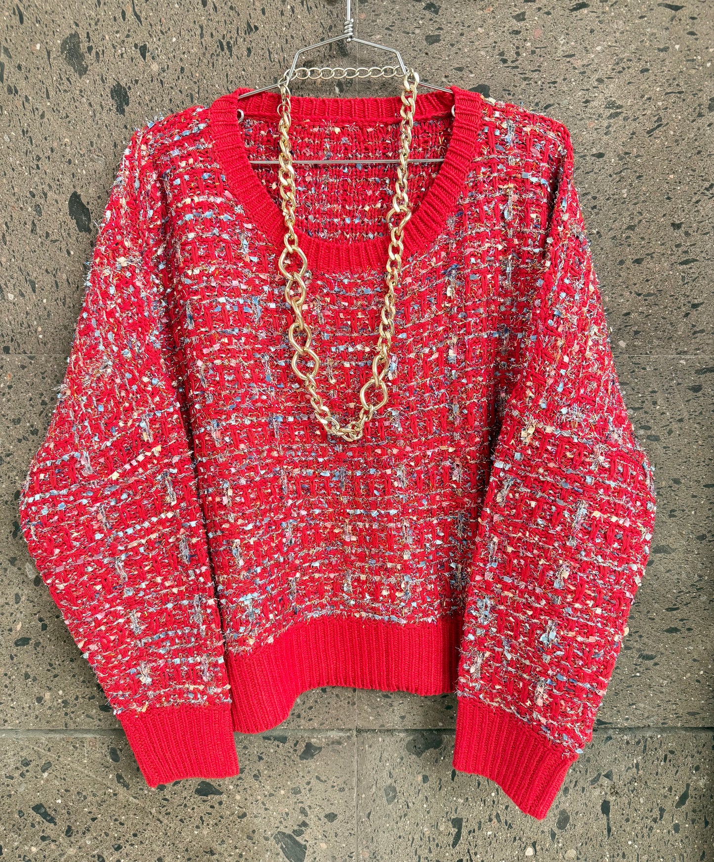 Sweter tweed cerrado rojo