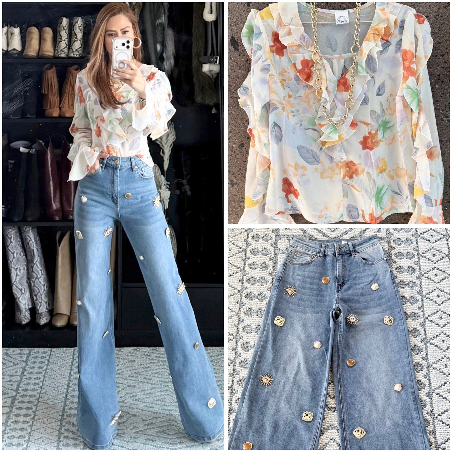 Jeans stretch broches dorados