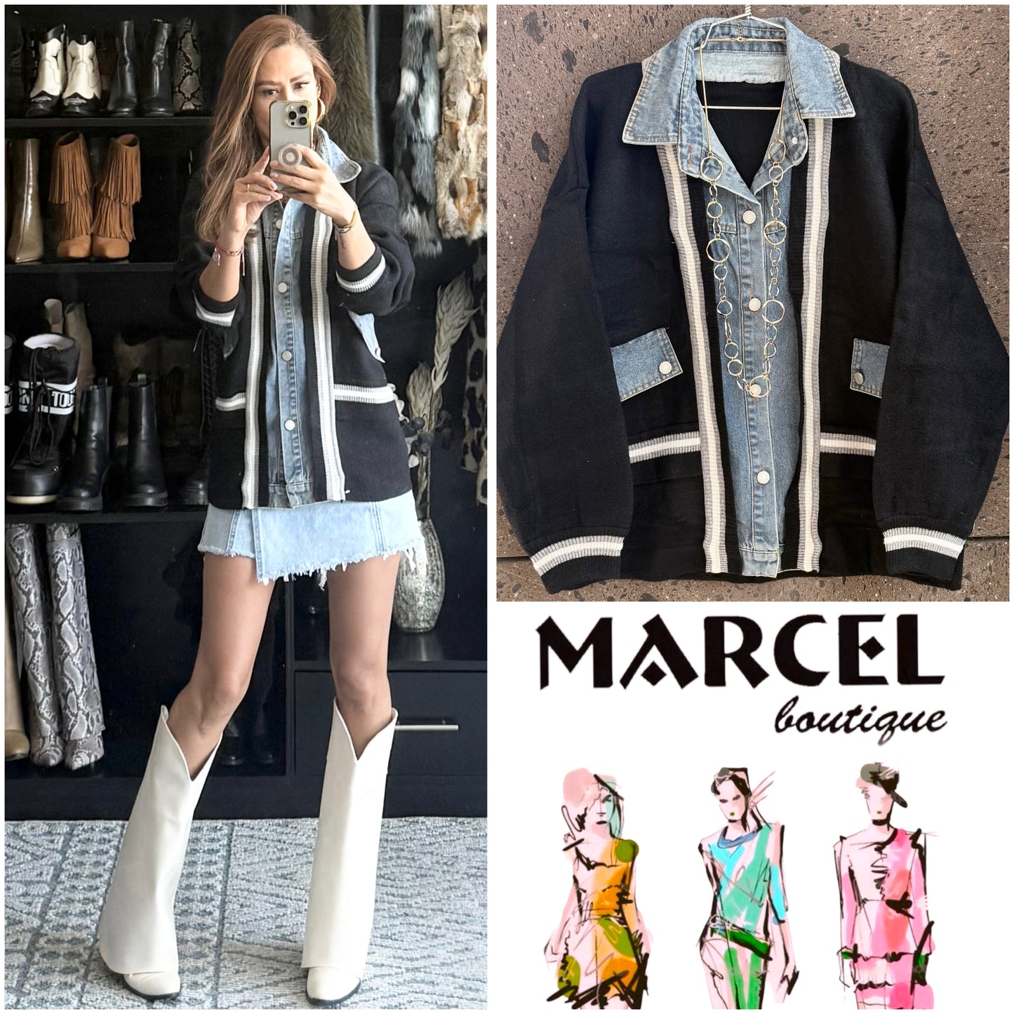 Sweter chamarra Denim negro