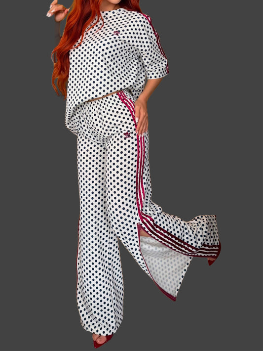 A set Adidas polka cierre franja roja satinada