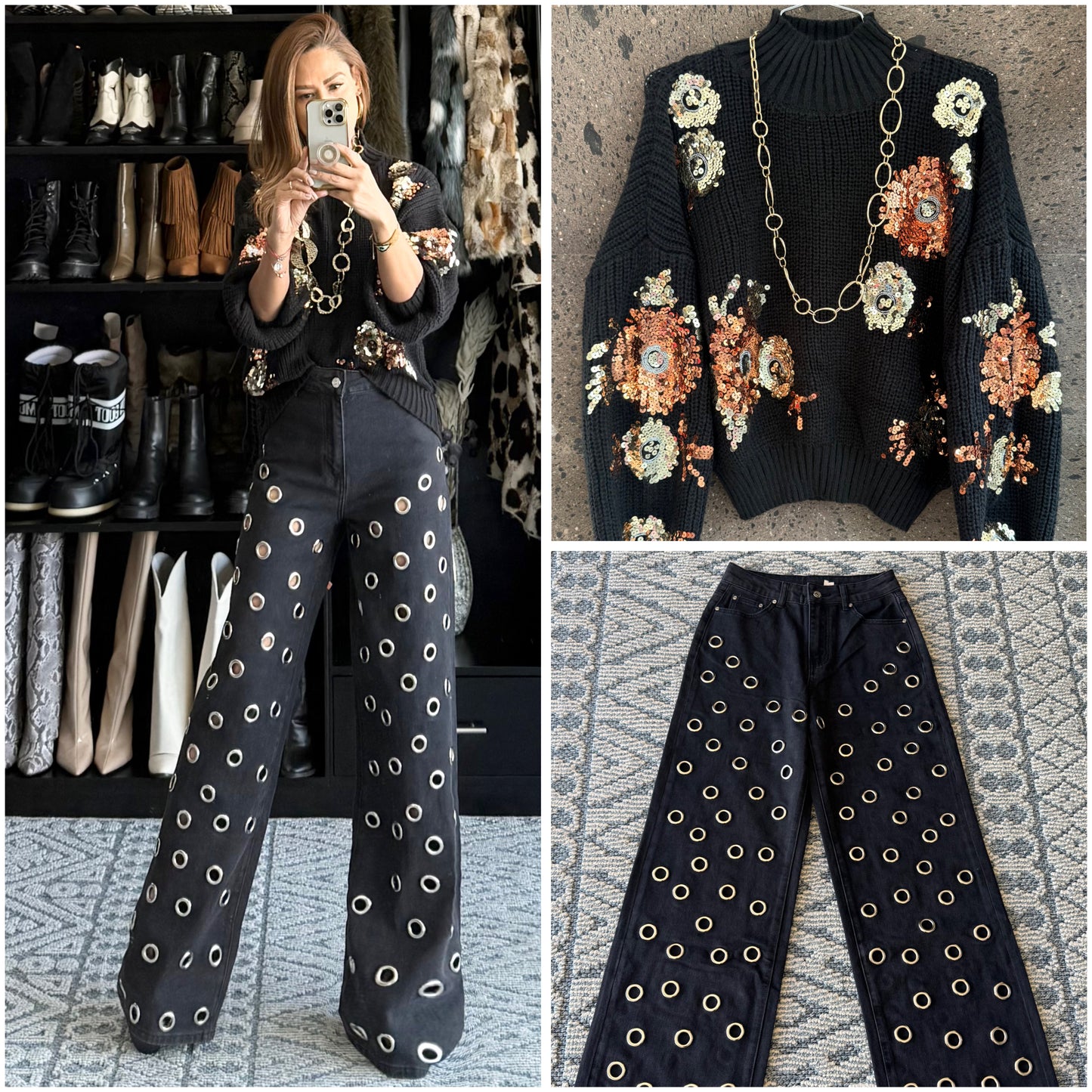 Sweter lentejuelas negro