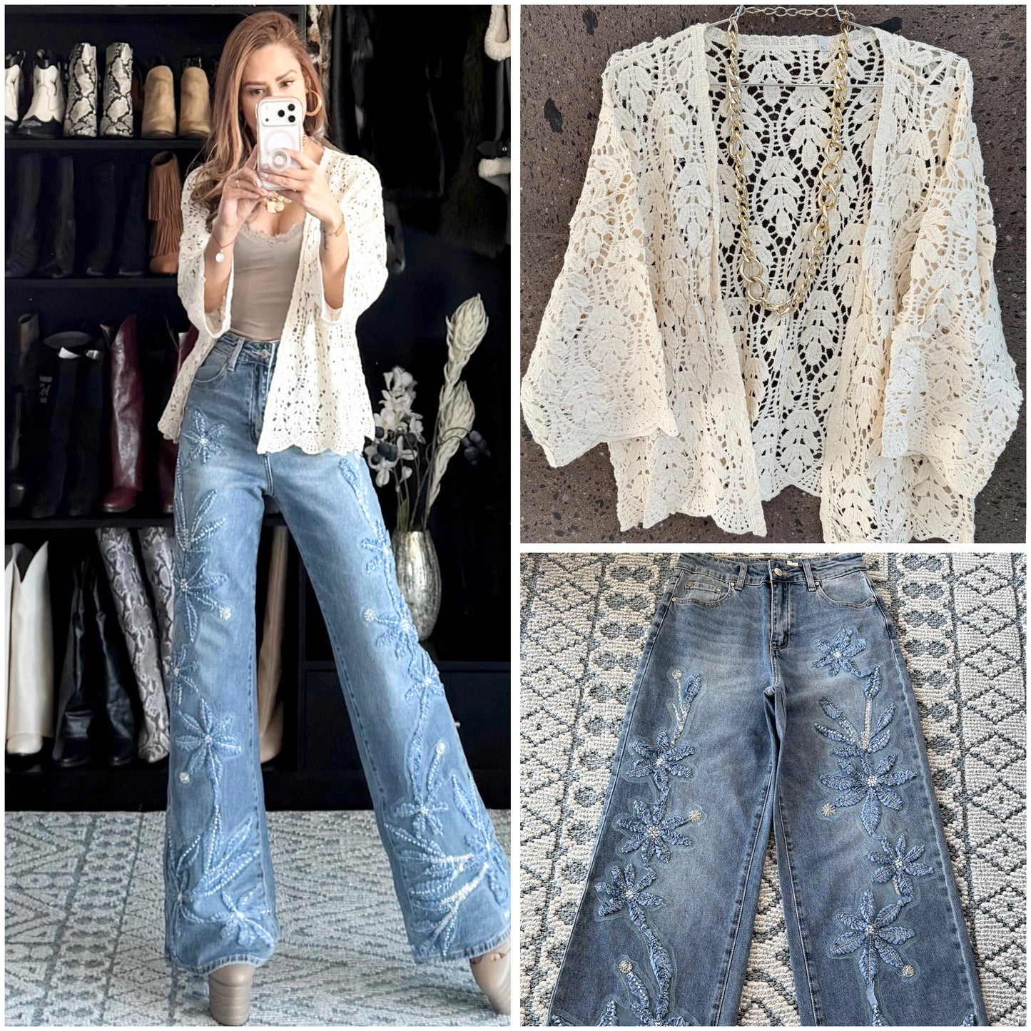 Kimono crochet fino beige