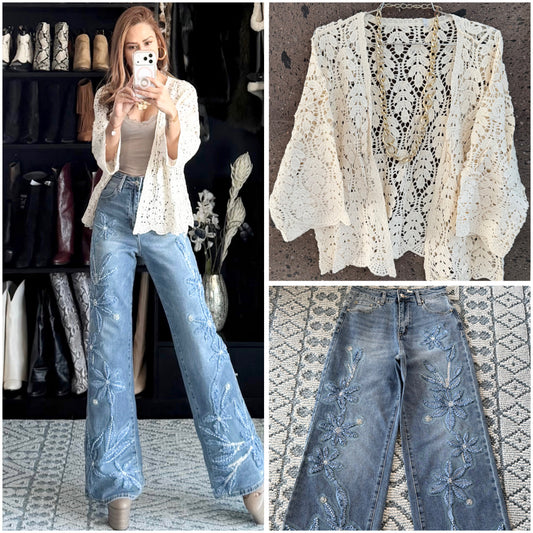 Kimono crochet fino beige