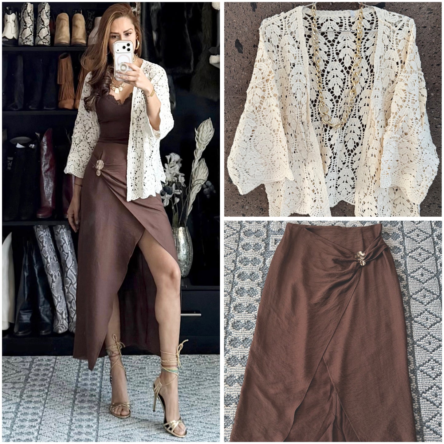 Kimono crochet fino beige