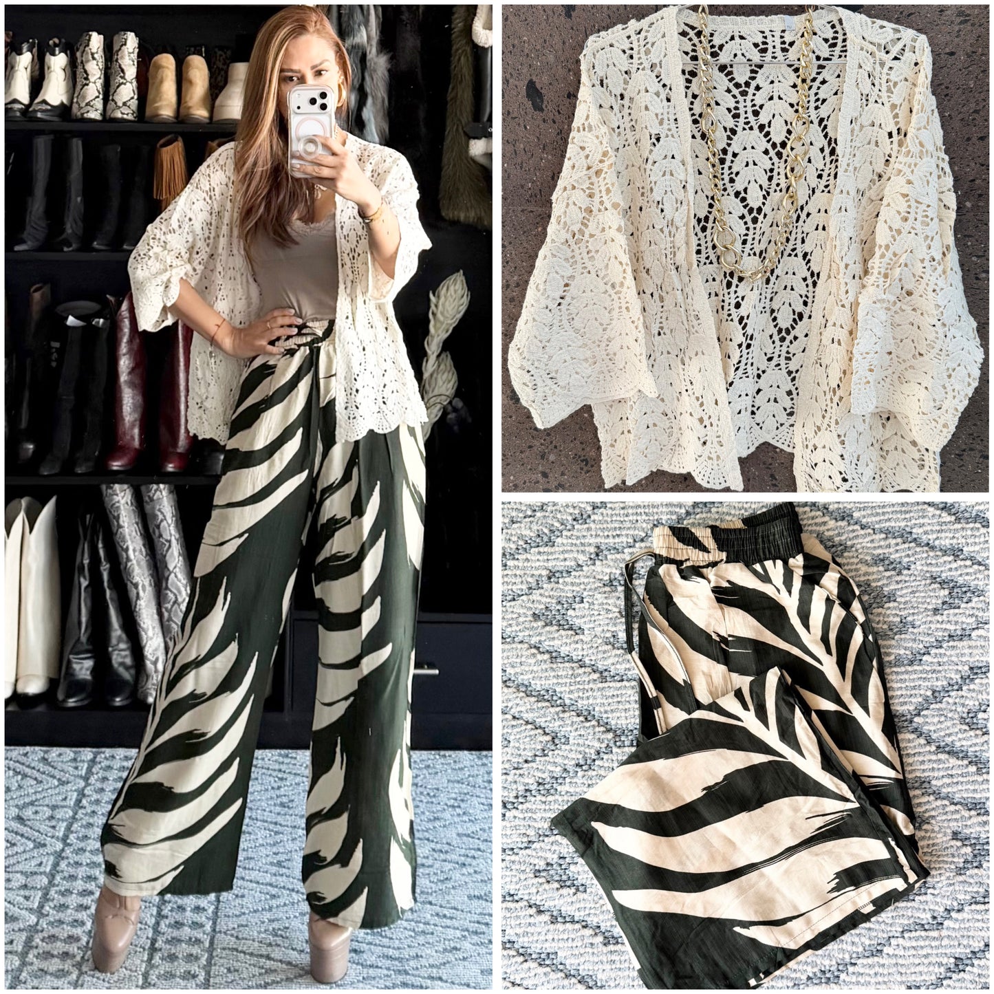 Kimono crochet fino beige