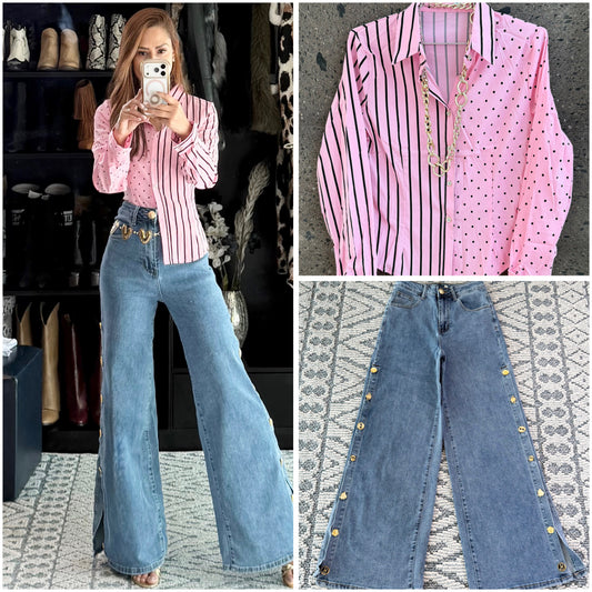 Jeans abertura y broches stretch