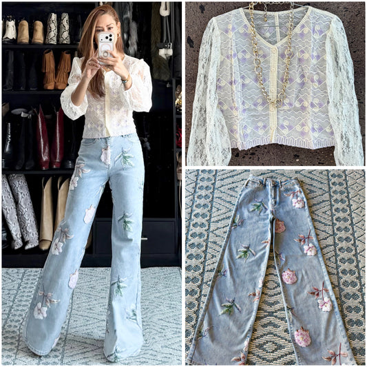 Blusa crochet botones lavanda