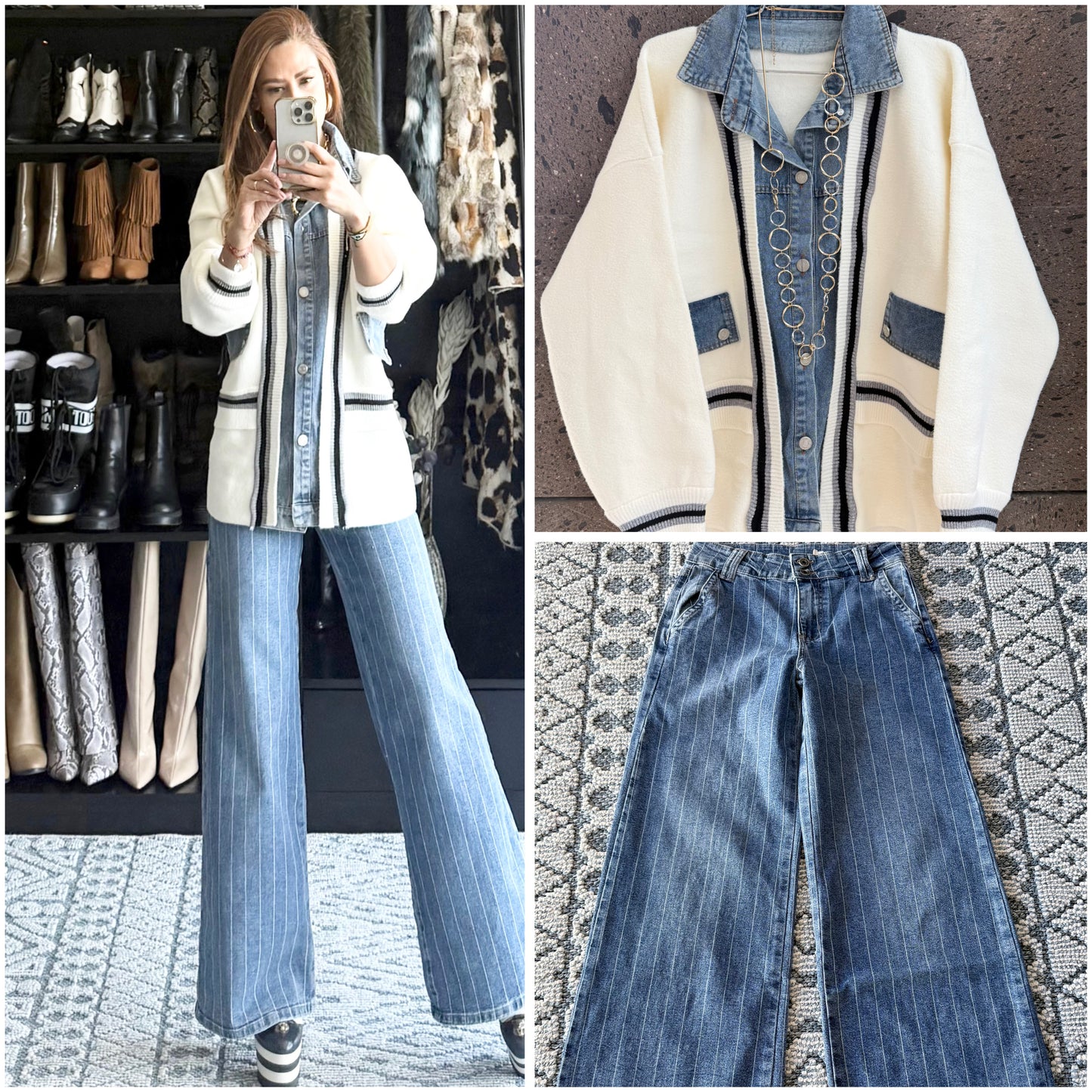 Sweter chamarra Denim perla