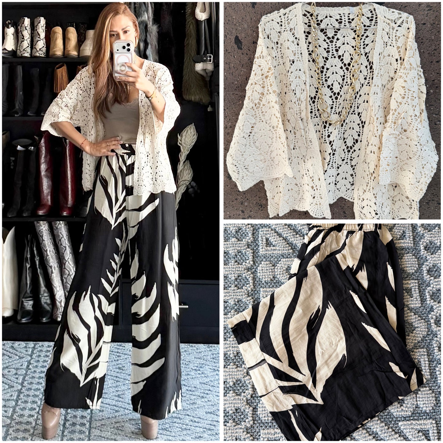 Kimono crochet fino beige
