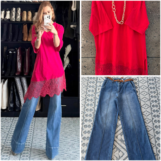 Blusa con encaje rojo