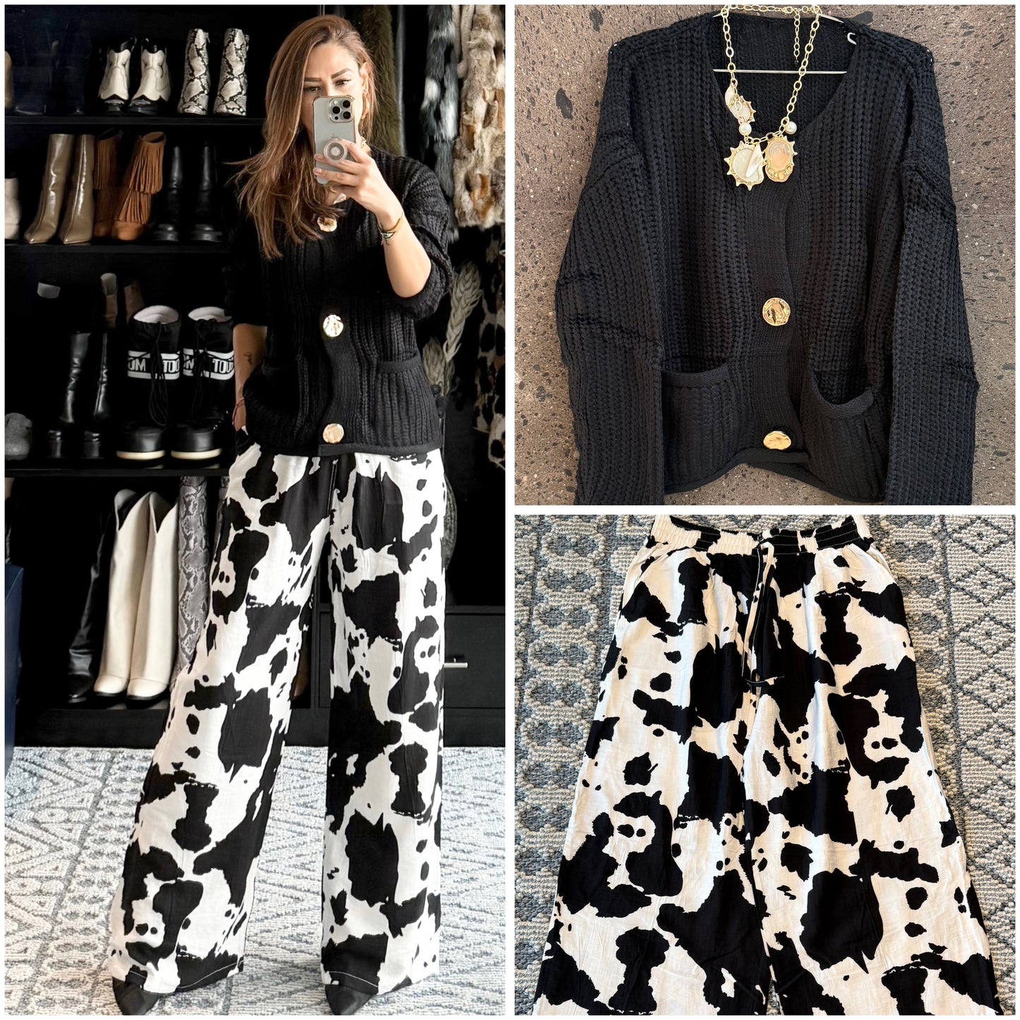 Sweter largo botón negro