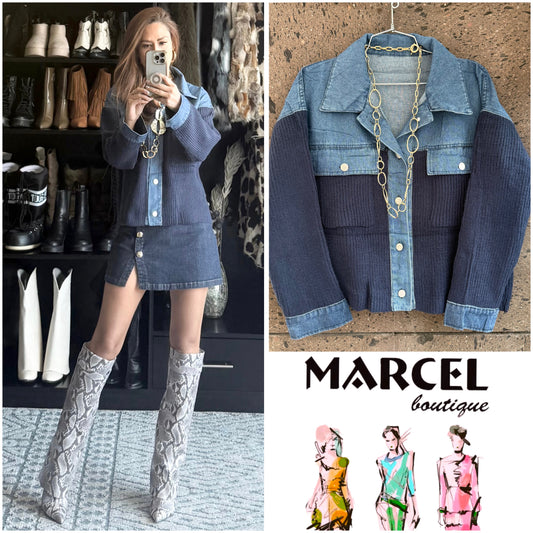 Sweter chamarra solapa Denim navy